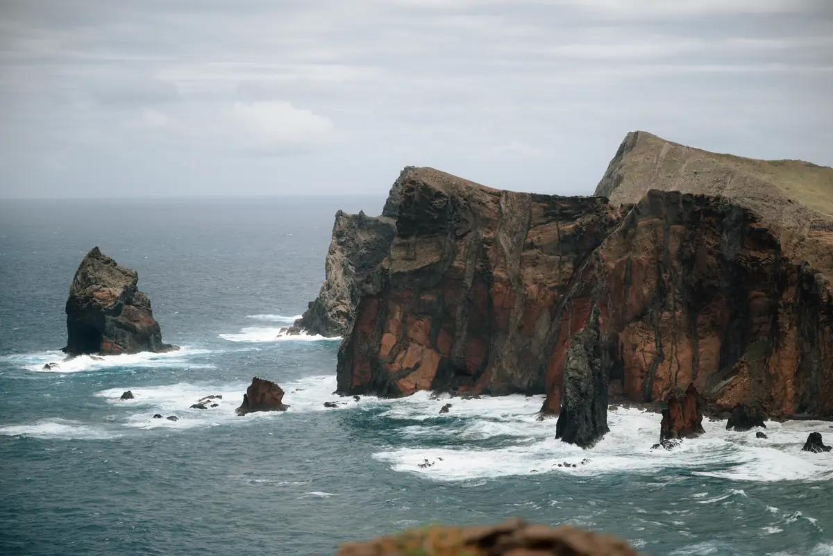 Red cliffs and sea stacks of Ponta de São Lourenço